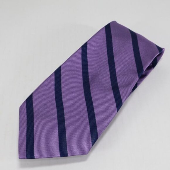 Lands End Mens Necktie Silk Stripe Repp Classic Business Purple Blue - Picture 2 of 8